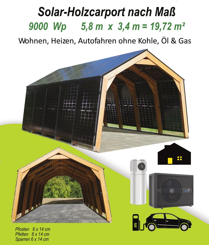Solaranlagen Rostock, Tessin, Sanitz,Thelkow Solar-Holzcarport nach Maß Rostock