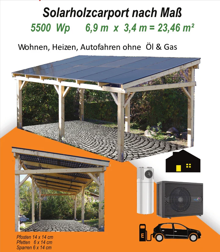 Solaranlagen Rostock, Tessin, Sanitz,Thelkow Solar-Holzcarport nach Maß Rostock