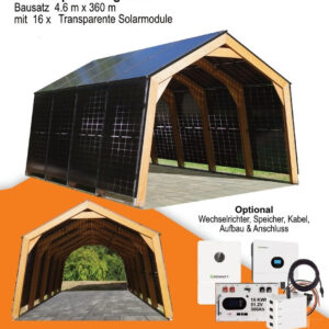 Solarcarport Holz Bangkirai 4,6  m mit 16 - 20 transparente Solarmodule