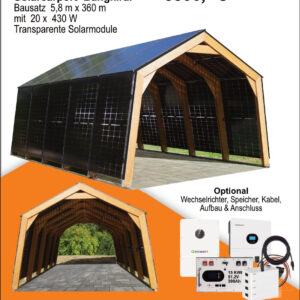 Solarcarport Holz Bangkirai 5,8  m mit  20 transparente Solarmodule